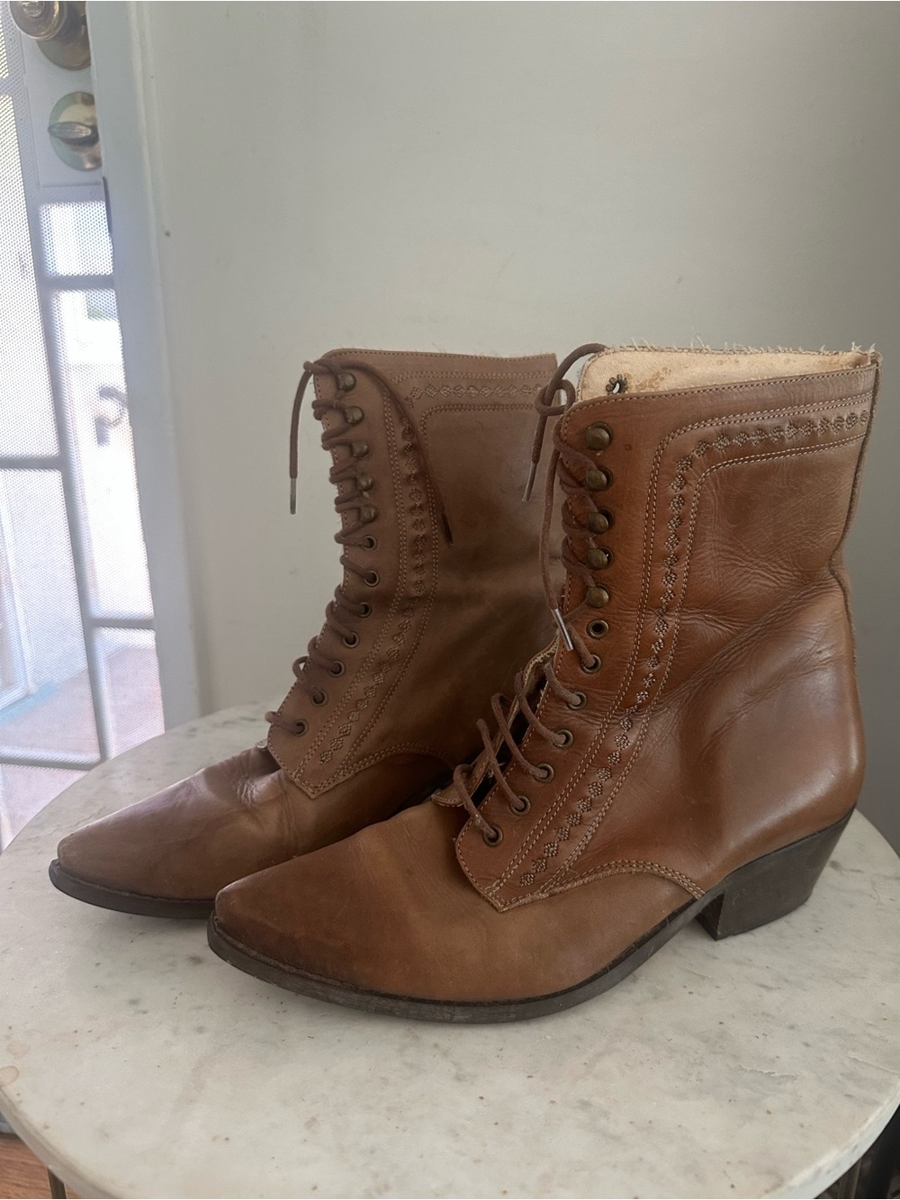 American Rag Women's Tan Lace-Up Leather Boots